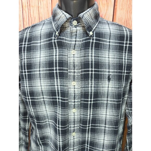 Ralph Lauren Mens Black Plaid Flannel Shirt Medium - Picture 3 of 8